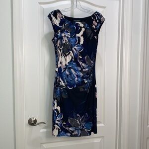 Lauren Ralph Lauren Navy Floral Cap-Sleeve Dress size 8 fully lined